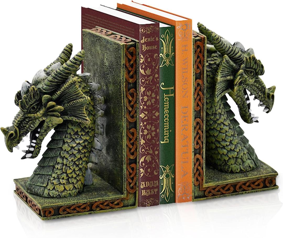 Dragon Bookends for Shelves Set of 2 - Heavy Book Ends Book Supports for Shelves, 4.15 "x 3.25 "x7 Unique Dragon Design Copper10 Inch