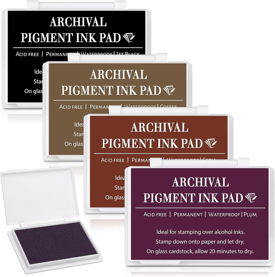 MotiMind 4 Pcs 4 Colors Archival Pigment Waterproof Ink Pad for Stamps 4.1 x 2.9 Inch Permanent Waterproof Ink Pad for Card Making, Stamping, Scrapbooking Gift (Colorful)
