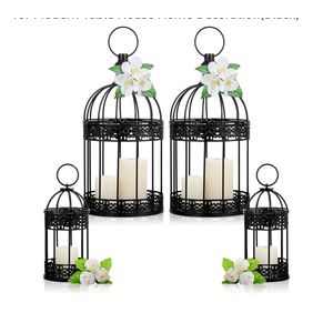 Sliner 4 Pcs Christmas Bird Cage Decorative Candle Holder for Weddings Vintage Candlestick Holder Cage Lanterns Model Wedding Candle Centerpieces for Modern Table House Home Decoration(Black)