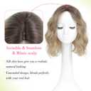 Ms Taj 11 Inch Short Wavy Hair Topper for Women with Thinning Hair, Natural Synthetic Lightweight & Breathable Hairpiece with 6.5"x6.5" Base, Instantly Adds Volume and CoverageOmbre Brown Blonde