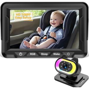 Baby Car Camera for Backseat  HD 1080P, 150 Wide Angle, Night Vision, Easy Installation, Adjustable LED Light, 4.3 LCD Display, Anti-Glare (Black-Standard)