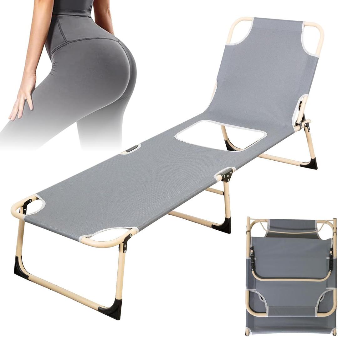 Fodlable BBL Chair with Hole for Butt Multifunctional BBL Lounge Chairs Folding Portable Comfy Adjustable 5-Position Lay Flat Foldable Chaise BBL Recovery Must Haves