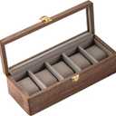 muso wood Watch Display Box, 5 Slot Watch Case for Men, Watch Organizer Box with Glass Lid, Watch Case with Removable Velvet Pillow, Father's Day Gift - 5 Slot, Walnut