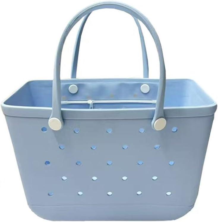 Oversized Beach Tote Bag, Extra Large Rubber Waterproof Sandproof Bag, Washable Durable Travel Tote for Pool (Light Blue)