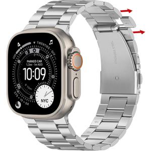 No Tool Needed Bands Compatible with Apple Watch Band 49mm 46mm 45mm 44mm 42mm for Men Women, Detachable Metal Strap for iWatch Ultra 3/2/1 Series 11 10 9 8 7 6-1, SE (Silver)