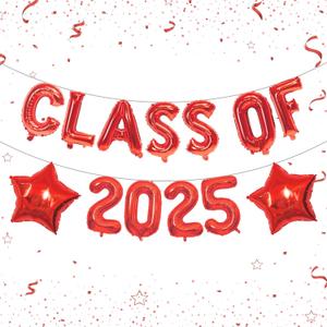 Class of 2025 Balloons, Red Graduation Balloons Class of 2025 Decorations with Red Star Balloons for Class of 2025 Graduation Party Decorations (16 IN+18 IN)