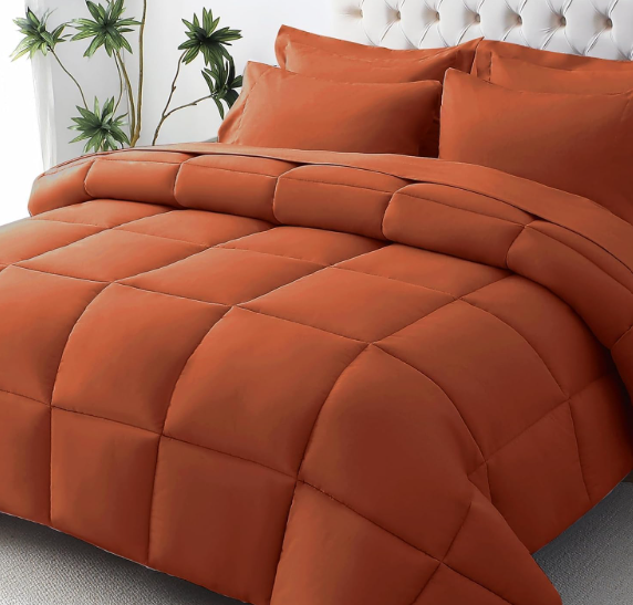 JOLLYVOGUE Queen Comforter Set, Ultra-Soft Bed in a Bag Queen Size 7 Pieces, Oeko-TEX Certified Bedding Set with Down Alternative Comforter, Sheets, Pillowcases & Shams, Burnt Orange