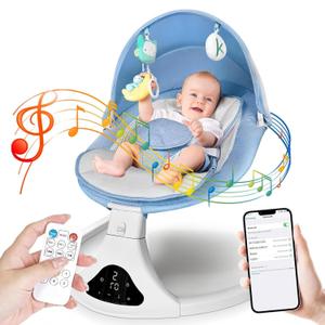 Smart Bluetooth Baby Swing with Remote Control - 5 Speed Gentle Sway | Portable Infant Swing with Machine-Washable Seat (0-12M, 6-20lbs)