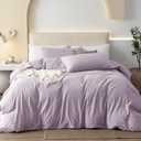 JIYUAN 100% Washed Cotton Duvet Cover Set 3 Pieces Queen, 1 Duvet Cover 90x90 Inches(Comforter Not Included) and 2 Pillowcases,Linen Like Comfy and Breathable,Heathered Light Purple