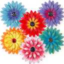 Zhehao 6 Pcs Flower Metal Wall Art Decor 8 Inch Flower Decorations for Indoor Outdoor, Hanging Sunflower Kitchen Decoration Metal Floral for Bathroom,Porch, Garden, Living Room, Yard(Cute Color)