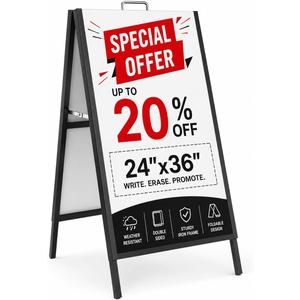 Outdoor A-Frame Sidewalk Sign 24x36 Inch Heavy Duty Slide-in Double-Sided Folding Sandwich Board with Handle Black Coated Steel Metal Frames Sign Holder for Restaurant Cafe-3 Corrugated Plastic Poster