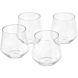 Amazon Basics Tritan Glasses, Dishwasher Safe, BPA-Free Plastic, Stemless Wine, Shatterproof, Looks Like Glass, 14-oz, Clear, Set of 3