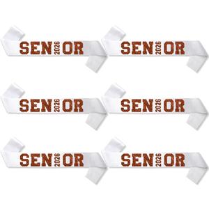6Pcs White Senior 2026 Satin Sashes with Maroon Glitter Letters Senior 2026 Decorations- 2026 Graduation Celebrations Senior Cheer Sash - Cheerleader Sash - Class Competition Sashes