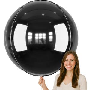 50 Inch Giant Black Round Foil Balloons, 3Pcs Metallic Black 4D Ball Balloons for Birthday New Year Eve Wedding Engagement Graduation Anniversary Party Decorations 2026