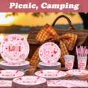 112 Pcs Valentine's Day Party Tableware, Hot Heart Love Disposable Paper Party Plates and Cups and Napkins Sets Serves 16 for Wedding, Gatherings, Engagements, Anniversary Party Supplies(Pink)