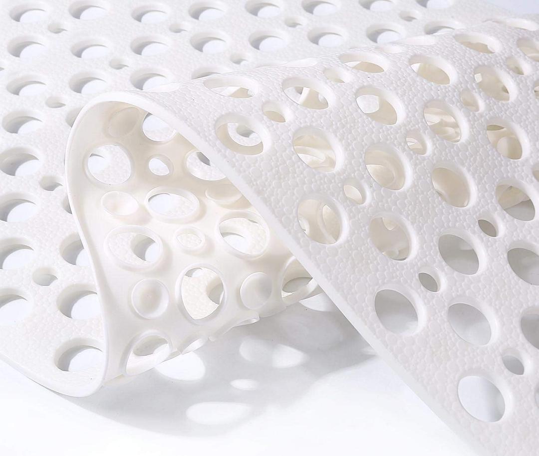 Nonslip Bath Tub Shower Mat with Suction Cups, Extra Soft TPE Bath Mat for Kids, Bathtub Bathroom Mats, Machine Washable, Smooth/Non-Textured Tubs Only, 30L x 17W Inch(White)