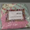 Brilliant Sunshine Pink and Green Rose Patchwork Pillowshams Set, Quilted Standard Pillowcases, 20x26 with 2" Flange, Scalloped Edge Pillow Covers, Pack of 2, Pink Green