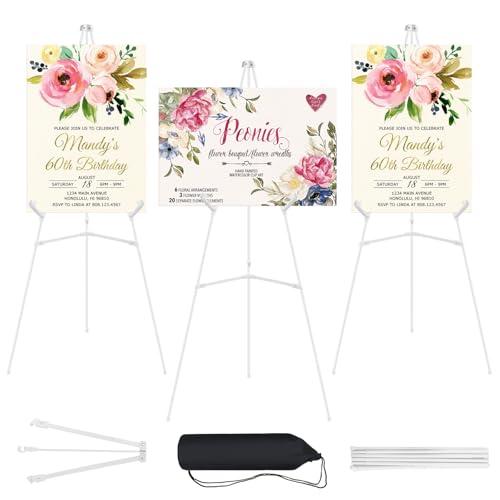 JEAWIWI 3 Pcs White Easel Stand for Wedding Signs, 65" Adjustable Welcome Sign Stand, Foldable Portable Sign Easel Stand with Accessories, Metal Poster Easel for Art Displays and Events