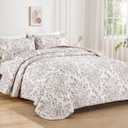 WONGS BEDDING California King Quilt Sets, Brown Quilt Bedding Set with 2 Pillowcases, Botanical Quilt for Cal King Bed, Soft Microfiber Lightweight Coverlet Bedspread for All Season (112"96")