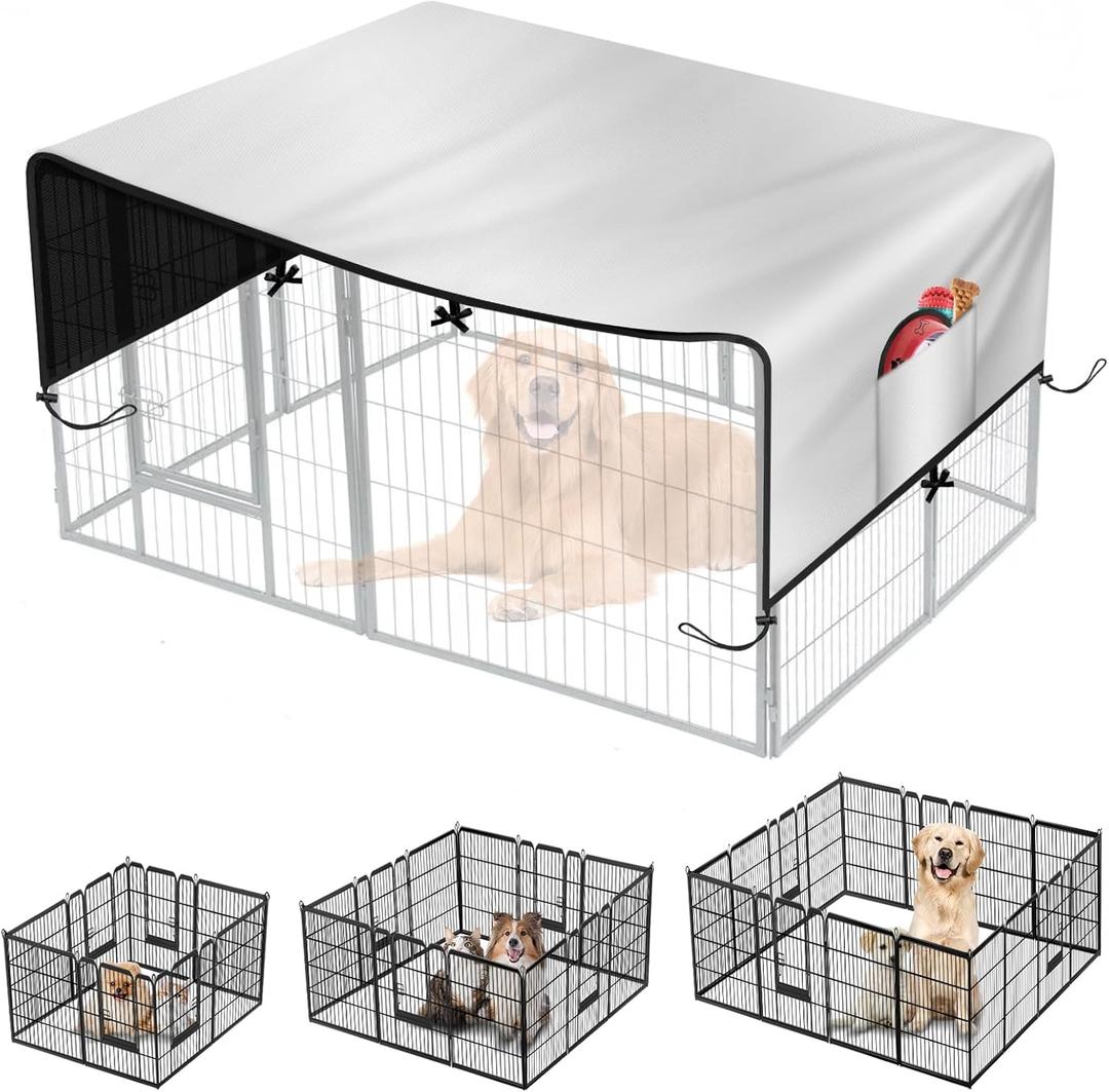 SIRUITON Dog Playpen Cover,Heavy Duty 600D Oxford Fabric with Sun/Rain Dog Play Pen Cover Top Sun Shade Specialized Fits for 24/32/40/45/50" Panels Playpen,(Cover Only)
