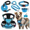 No Pull Dog Harness, Collar & Leash Set | Includes Dog Seat Belt, Collapsible Bowls & Poop Bag Dispenser. Ideal for Training, Walking, Hiking. Fits Small to Large Dogs(Blue-L)