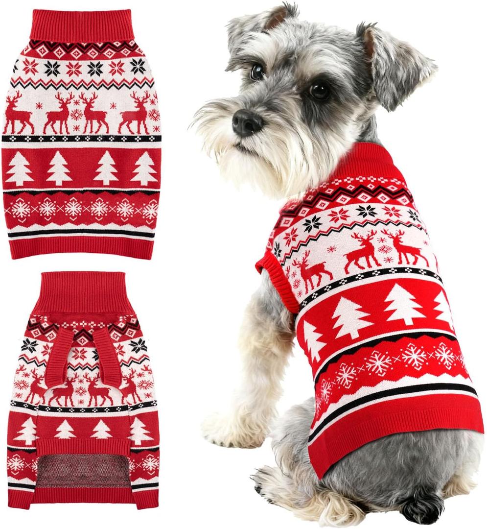 BAOBICUTE Christmas Dog Sweaters for Small Medium Large Dogs Girl Boy Knit Turtleneck Double Dog Sweater Clothes Winter Thick Warm Pet Puppy Outfit Snowflake Pattern for Holiday Christmas