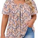 VISLILY Womens-Plus-Size-Summer-Tops Flowy Pleated T Shirts Crew Neck Short Sleeve Blouses Casual Loose Tunics Tee 4 XL 