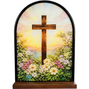 TALPGOD Cross Stand Catholic Ornament Statue Crucifix Stand Acrylic Tabletop Dcor for Home Altar & Desk, Christian Gift for Women & Men