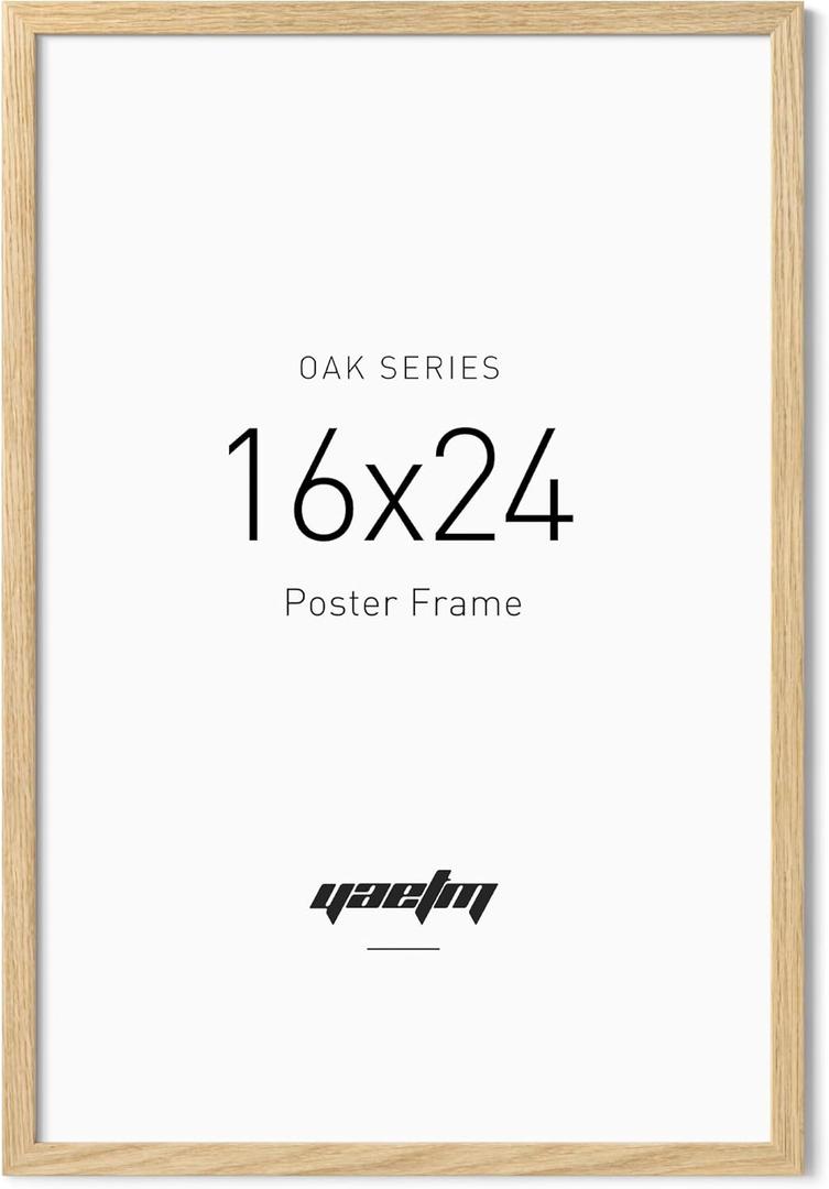 Yaetm Minimalist 16x24 Oak Wood Frame for Poster, Natural Solid Wood 16x24 Picture Frame for Wall, Lightweight, Wall Decor for Office, Gallery & Home (Single, Oak) (16x24 - 1 pack)