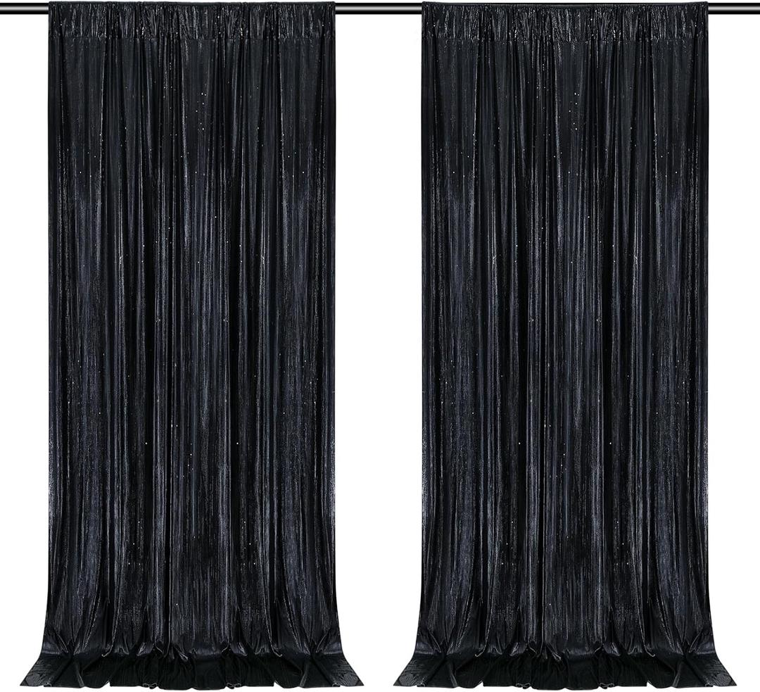 9.6x8FT Black Sequin Curtains: Photo Backdrop Drapes 2 Pieces 4.8x8FT Birthday Backdrop for Hallween Decorations Arch Backdrop