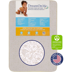 Dream On Me, 3 Inch Foam Pack and Play Mattress, White, White/Brown, 25C-GR, 3 Inch (Pack of 1)