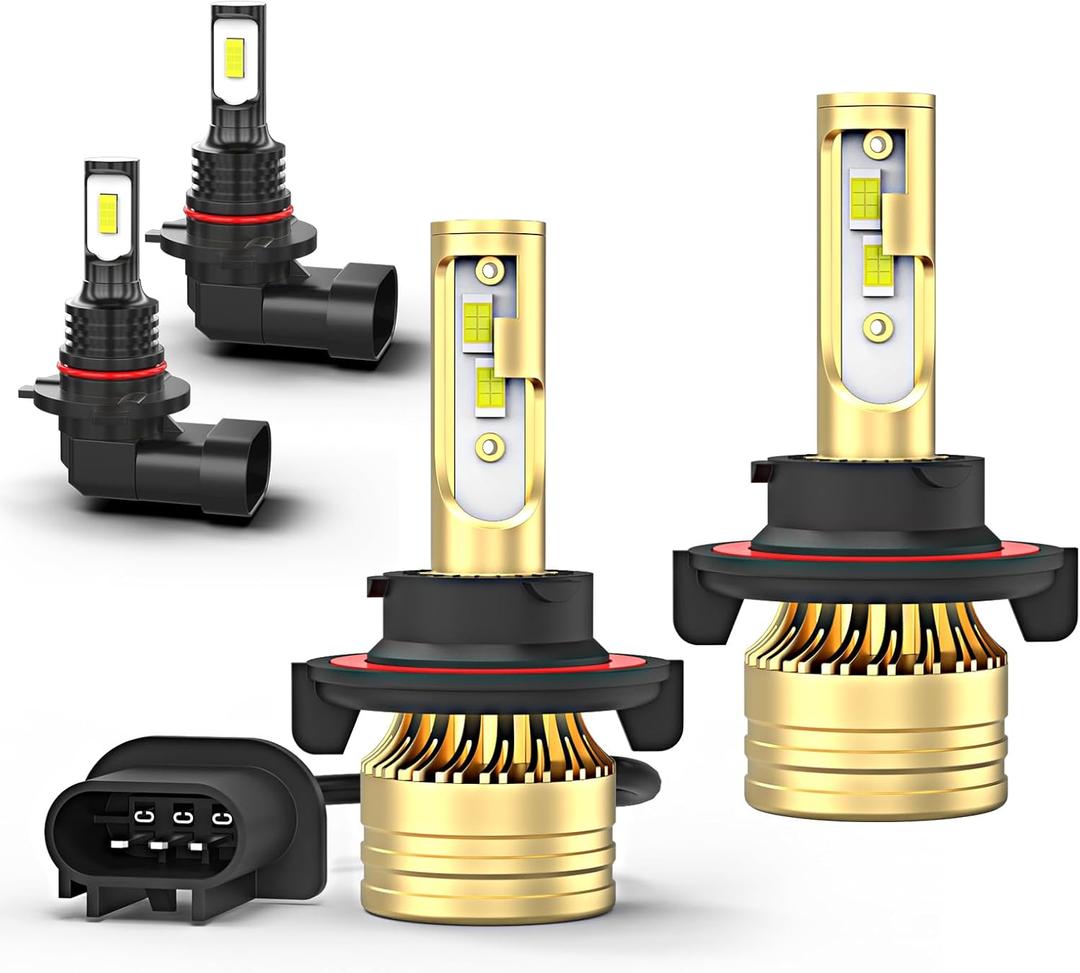 Fit For Ford F150 F250 F350 2004-2014,9008 H13 High&Low Beam+9145 Fog Light Bulbs,6000K White,500% Brightness,9008 9145 Light Bulbs,Plug and Play,Pack of 4
