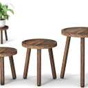 3-Pack Wood Plant Stands Indoor, Single Plant Stand For 6-12 Inch Pots, Mid-Century Modern Plant Stool, Tall Plant Stand For Large Plants Perfect Fit For Living Room, Balcony, Office (Heavy Burnt Color)