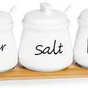 ONTUBE Porcelain Condiment Pots Set of 3 with Tray 12oz White