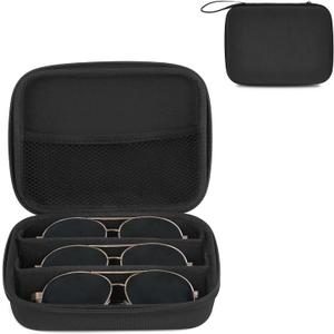 Mkono Travel Sunglasses Organizer Glasses Case Multiple Pairs with Adjustable Slots Eyeglasses Case Storage Box for Men (3 Slots, Black)