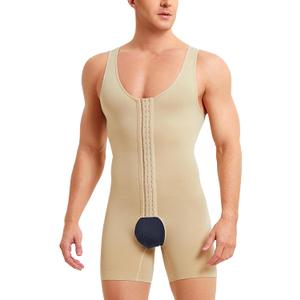 Men Shapewear Tummy Control Bodysuit Waist Trainer Full Body Shaper Fajas Compression Shirts Shorts Slim Belly (Medium-Large, Beige With Hooks)