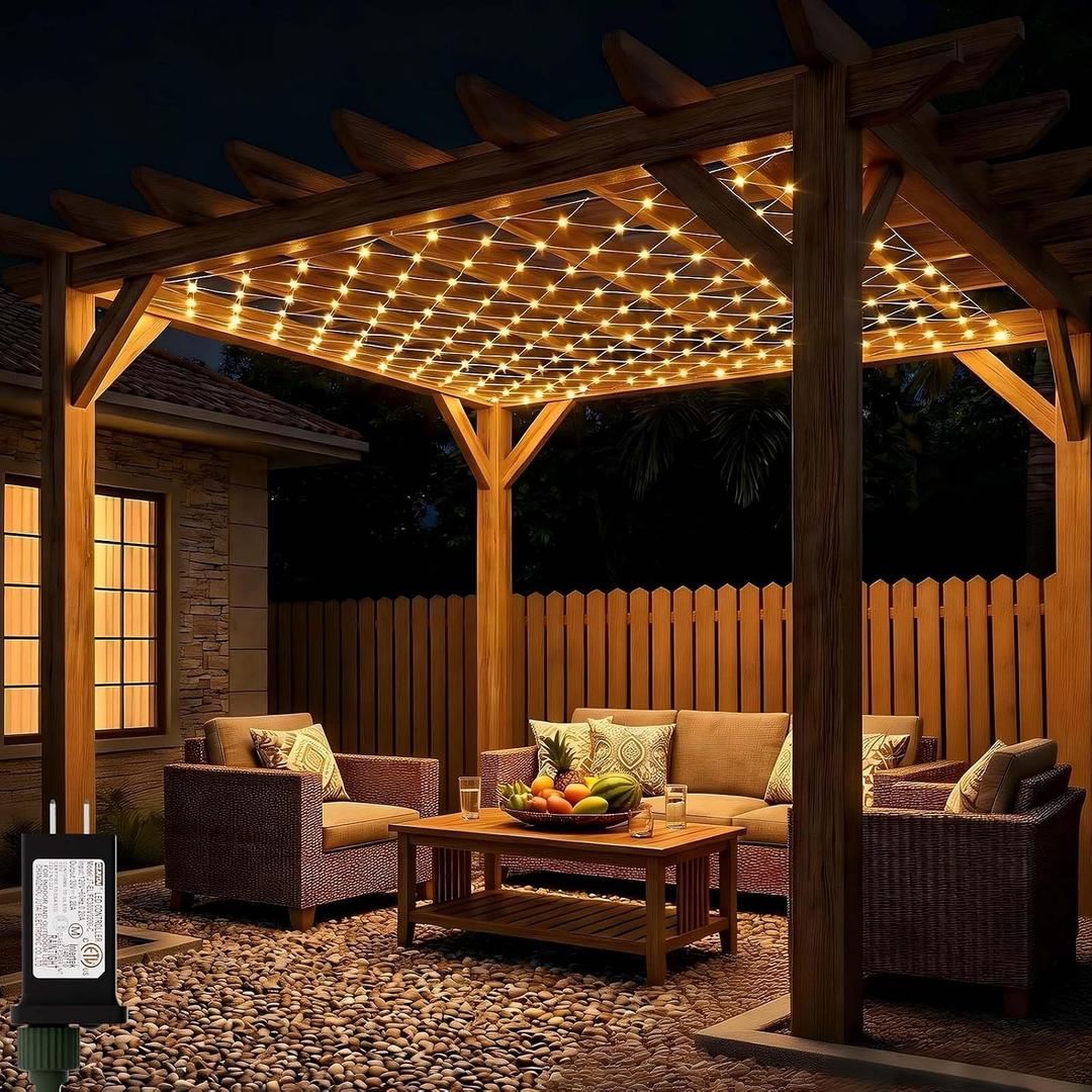 LitHome 10 x 10FT Gazebo Net Lights Outdoor, 280 LED Gazebo Lighting Waterproof, 8 Modes Connectable Christmas Net Lights with Timer, Warm White Mesh Light Plug in for Bushes, Pergolas, Backyard Decor