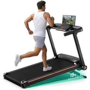 YUEJIQI 3220S Treadmills for Home, 15% Auto Incline, 3.5HP Quiet Brushless, 300Lbs Capacity, 16"x42" Wide Running Belt, Max 8.5 MPH, One-Touch Folding Treadmill with Bluetooth APP & Pulse Monitor (Black)