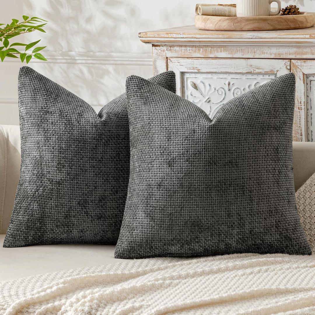 MIULEE Pack of 2 Dark Gray Decorative Pillow Covers 20x20 Inch Soft Chenille Couch Throw Pillows Farmhouse Cushion Covers for Home Decor Sofa Bedroom Living Room (20" x 20" (Pack of 2), Dark Gray)