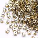 1000Pcs Square Letters Beads Antique Gold-Metallic-Color Cube Beads Acrylic Black Alphabet Bead Vintage Golden Cube Alphabet Bead for Jewelry Making DIY Friendship Bracelet