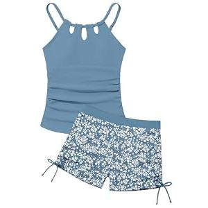 Girls Swimsuit Cutout Bathing Suit Two Piece Swimsuits for Teen Girls Tankini Swimwear Set High Waisted 13 Years Blue