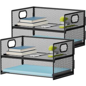 Marbrasse 2 Tier Paper Organizer Letter Tray, Mesh File Organizer with Handle, Paper Sorter Desk Organizer for Home Office Supplies - 2P