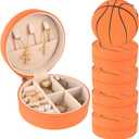6 Packs Basketball Travel Jewelry Case Round Basketball Stuff Small Portable PU Leather Jewelry Box Organizer Storage Case for Team Athletes & Sports Enthusiasts Christmas Events & Milestones