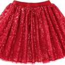 Magic Park 5-6 Y Girl Sequin Tutu Skirt Kids Holiday Short Skirt (Red, S)