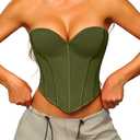 Heart Corset Top For Women, Sexy Concert Outfits Going Out, Strapless Crop Top, Overbust Bustier (Olive Green) XL