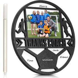 RattanView Sport Ball Picture Frame 4 x 6 Signable Thanks Coach Picture Frame with Pen Coaches Appreciation Photo Tabletop for Home Table Decorations Coach Team Birthday Gifts(White,Soccer,Round)