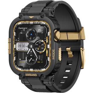 amBand for Apple Watch Series 11/10 42mm Bands Case for Men, M1 Sport Rugged Heavy Duty Bumper Protector Tactical Strap Military Protective Cover for iWatch Workout Accessory 42 mm - Black Gold
