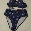 Women's Bikini Summer Bathing Suit Sun Star Moon Lattice High Waisted Tankini Swimsuit L