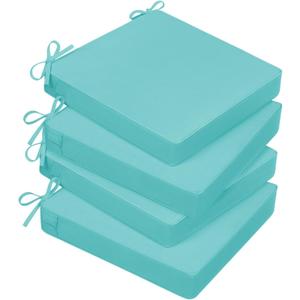 Basic Beyond Outdoor Chair Cushions for Patio Furniture, Waterproof Outdoor Seat Cushions Set of 4 19 x 19, Patio Chair Cushions Set of 4 with Ties and Handle, Teal