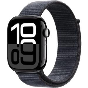 Apple Watch Series 10 [GPS 46mm case] Smartwatch with Jet Black Aluminum Case with Ink Sport Loop. Fitness Tracker, ECG App, Always-On Retina Display, Carbon Neutral (46mm case + Medium/Large band)